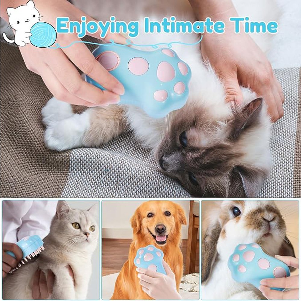 Rechargeable Steam Cat Brush, Cute Paw Shape Pet Steamer Grooming Brush With Soft Silicone Teeth For Dog Cat Massage, Shedding & Hair Removal - 7