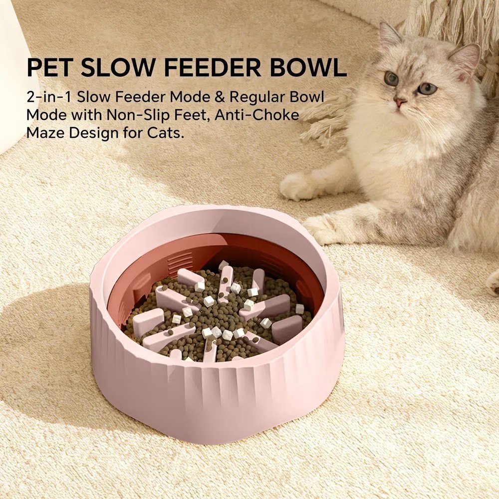 2-in-1 Dual Mode Large Plastic Cat Slow Feeder Bowl, Switchable Fast&Slow Feed - 6