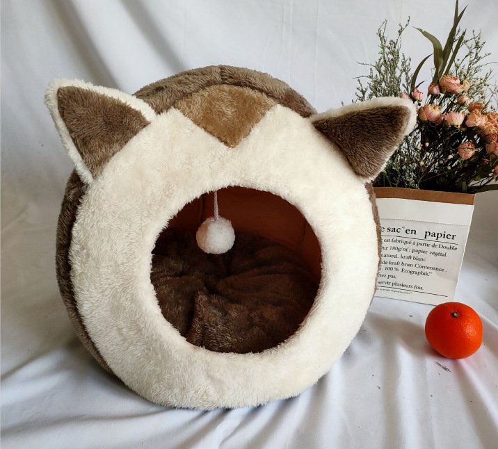 Winter pet cat house with velvet - 2