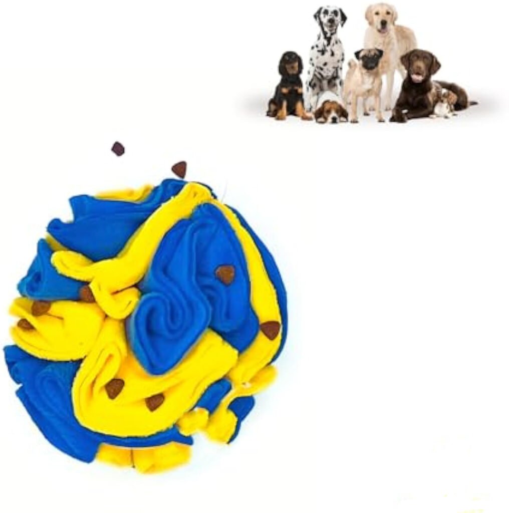 Interactive Toy Foraging Dog Puzzle Ball – Dog Enrichment Toys Vibrant Yellow And Blue Optimal Visual Stimulation Toys For Blind Dogs Snuffle Ball For Dogs - 3