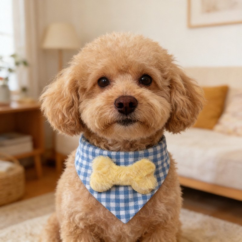 Pet Plaid Plush Bone Bow Saliva Towel - 3