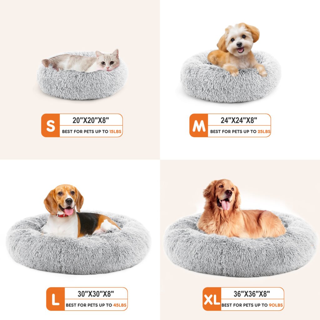 24 Inch Anti-Slip Round Fluffy Plush Faux Fur Cat Bed, Fits Up To 25 Lbs Pets - 6