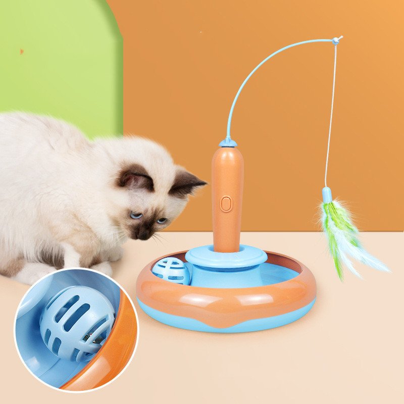 2 In 1 Pet Cat Toy With Feather For Self-play Cat Turntable Pets Supplies Cat Toy Toys Cats Items Products - 2