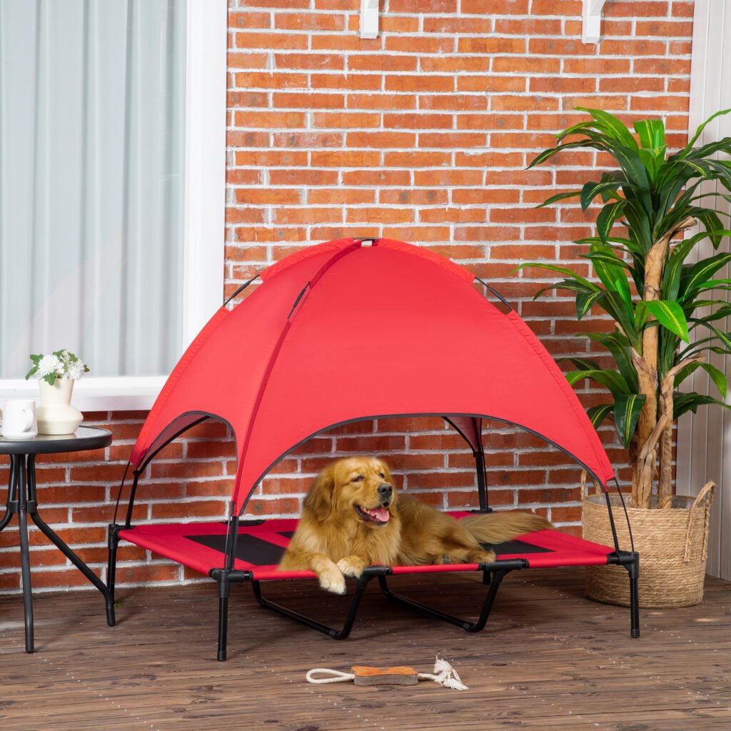48″ x 36″ Elevated Portable Dog Cot Cooling Pet Bed with UV Protection Canopy Shade, Red - 6