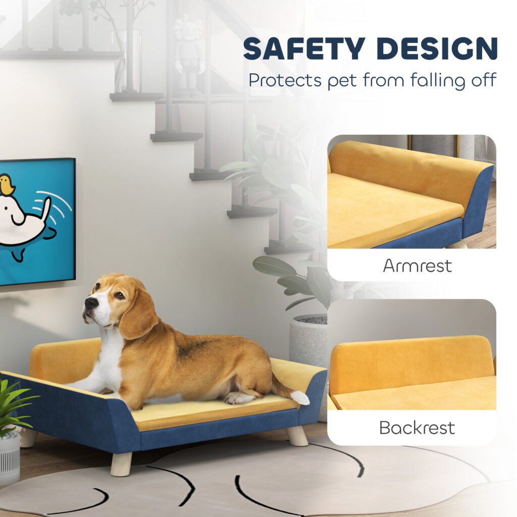 Dog Sofa Bed for Small Dogs with Soft Cushion, Washable Cover & Non-Slip Foot Pads, Orange - 3