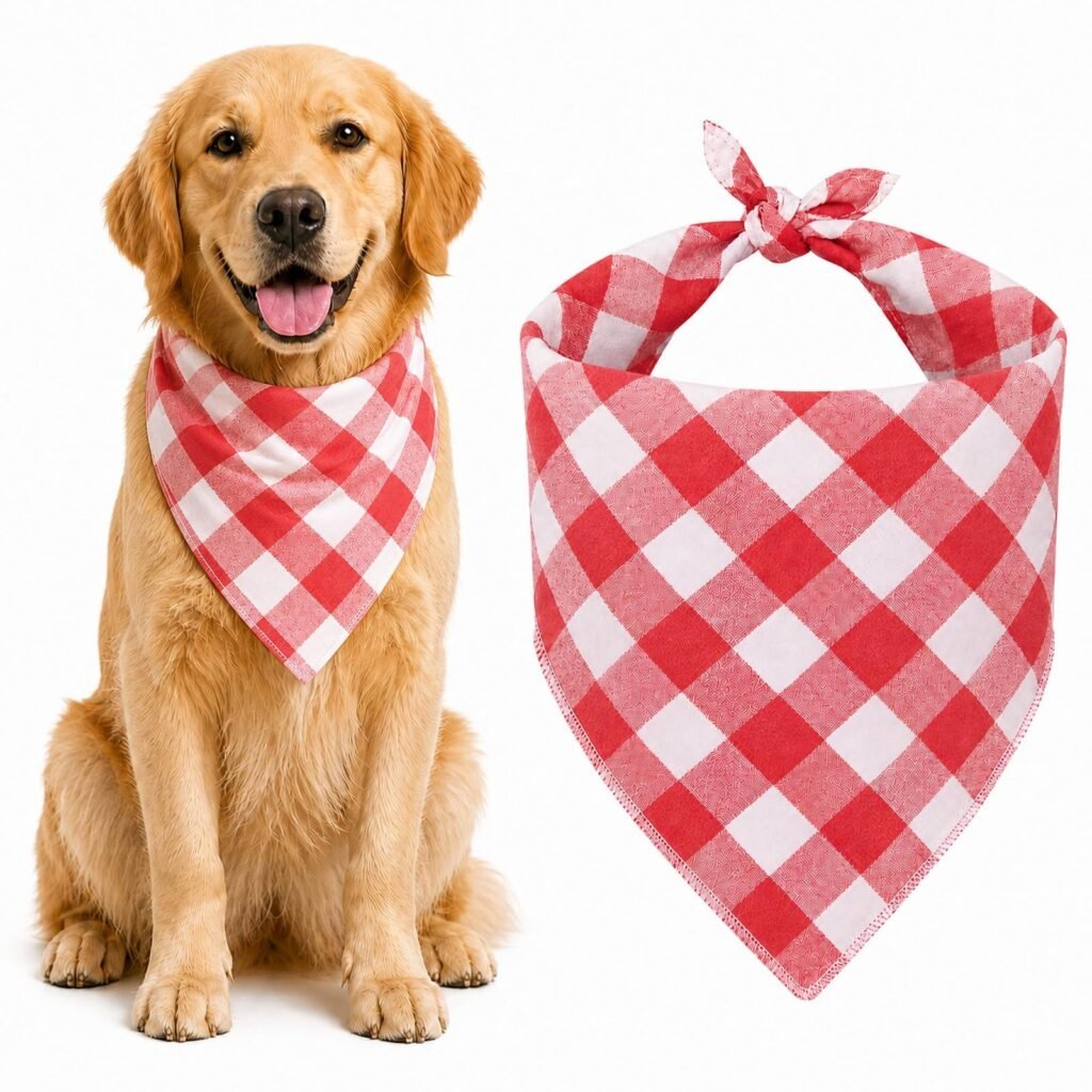 Blue & White Plaid Dog Bandana 1 Pack, Soft Cotton Blend Square Pet Scarf For Medium Dogs, Lightweight Breathable Kerchief, Fits Neck Up To 18 Inches - 3