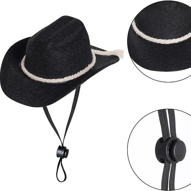 Black Pet And Bib Set Cotton Rope Denim Hat With Square Scarf Cat And Dog PartyFestival Hats - 4