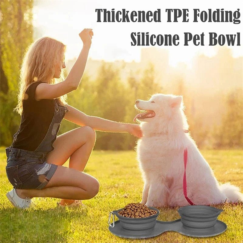 Rubber Foldable Double Bowl Pet Feeding Bowl Pets Supplies Dog Cat Bowls - 7