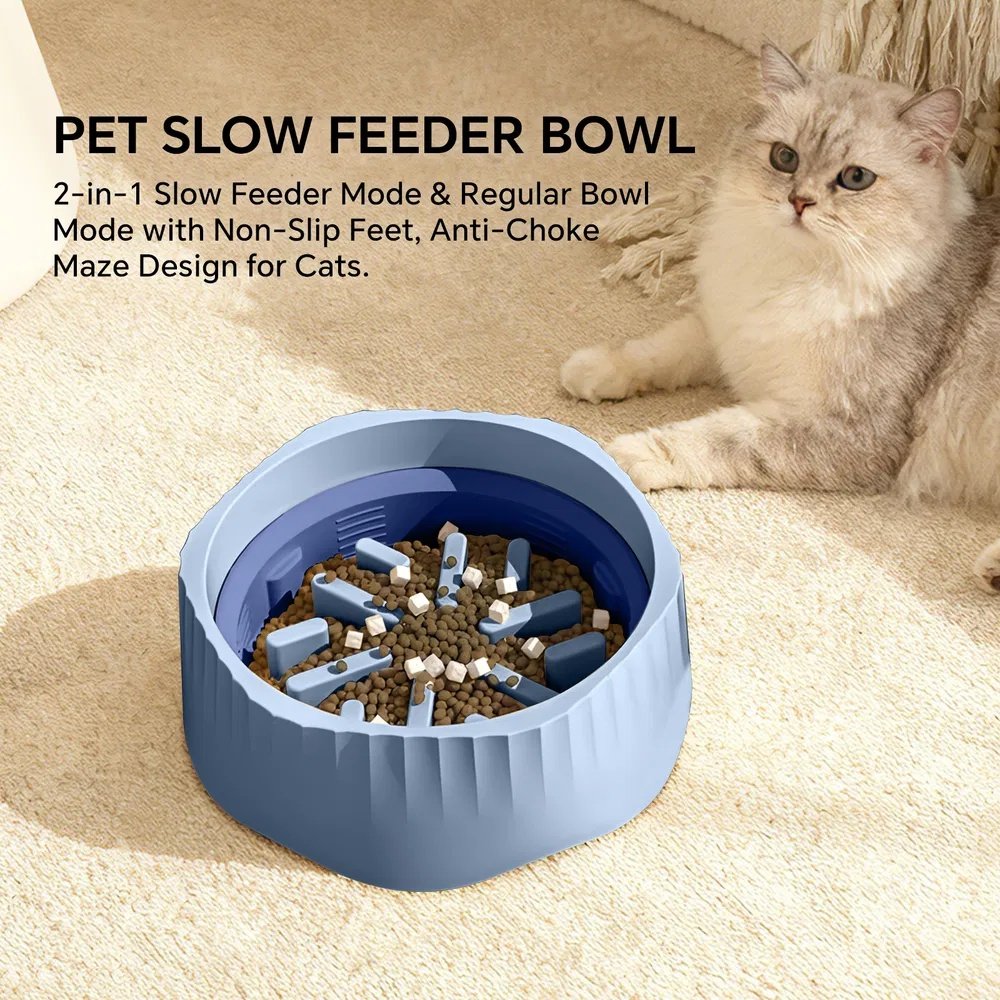 2-in-1 Dual Mode Large Plastic Cat Slow Feeder Bowl, Switchable Fast&Slow Feed - 9