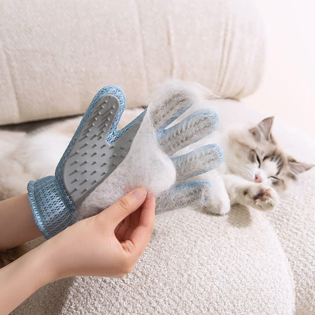 2in1 Double Sided Pet Grooming Glove, Deshedding Massage Brush Mitt For Cats & Dogs, Remove Loose Fur On Pets & Furniture, Easy Clean - 6
