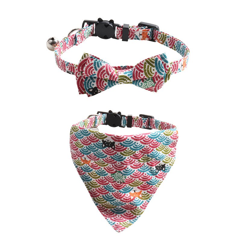 Japanese Style Tang Grass Pattern Cat Collar Two-piece Bow Triangular Binder - 6