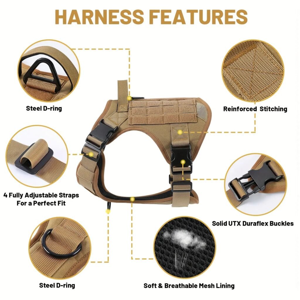 American Local Tactical Pet Boobs Service Dog Harness Vest Adjustable Reflective Dog Harness Metal Buckle Hiking Training - 6