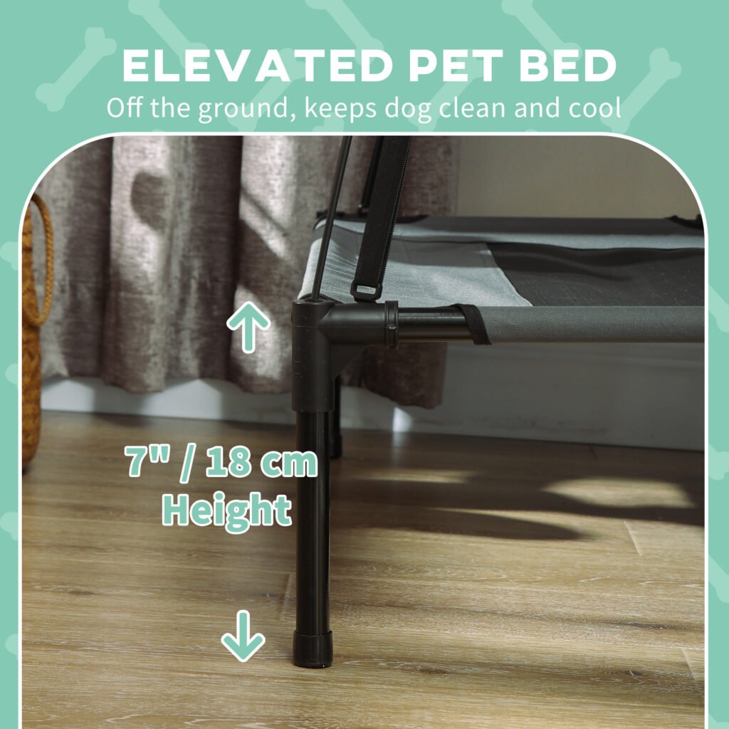 Elevated Dog Bed with Removable Canopy, Outdoor Dog Cot with UV Protection Canopy Shade, 30 inch Pet Bed for Camping, Gray - 6