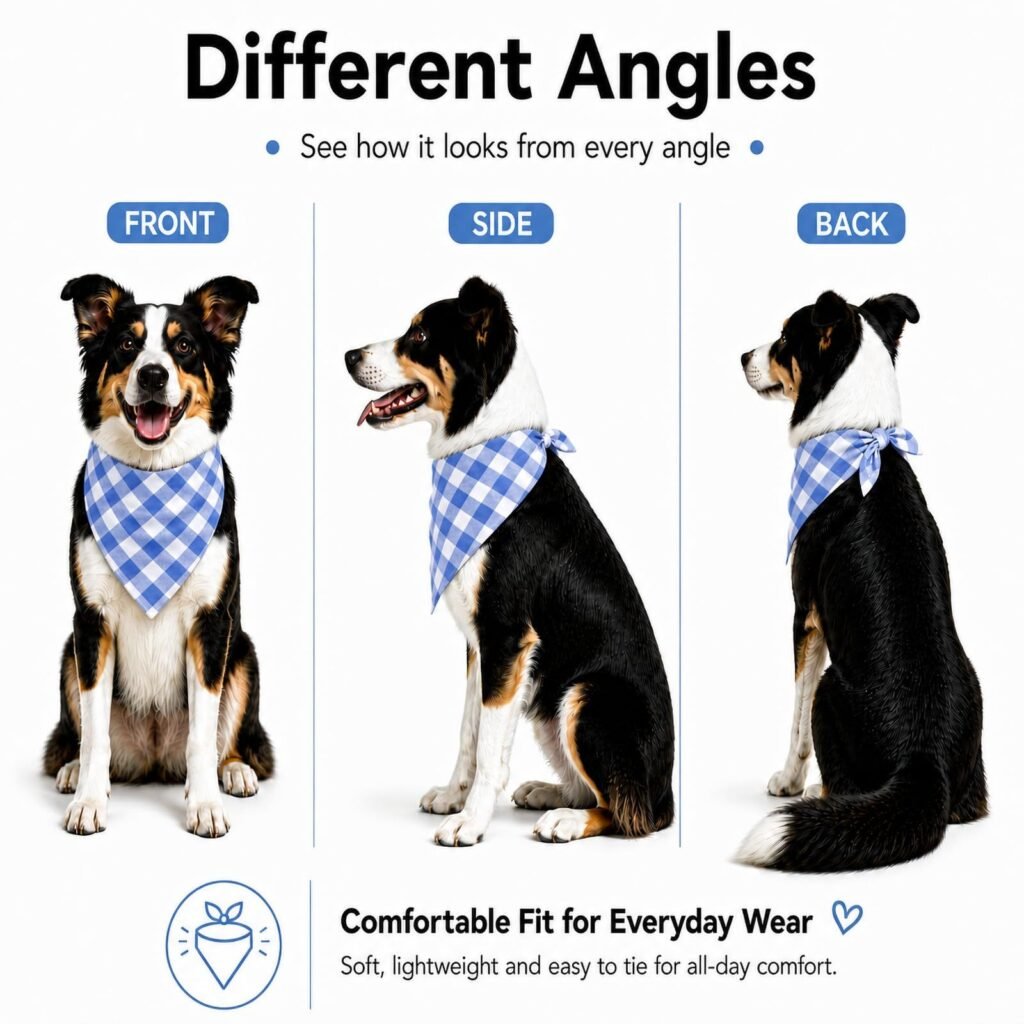 Blue & White Plaid Dog Bandana 1 Pack, Soft Cotton Blend Square Pet Scarf For Medium Dogs, Lightweight Breathable Kerchief, Fits Neck Up To 18 Inches - 7