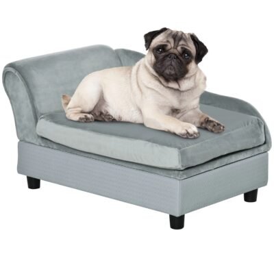 Luxury Dog Bed For Small Dogs, Hidden Storage, Soft Foam Couch, Modern Pet Furniture, Grey