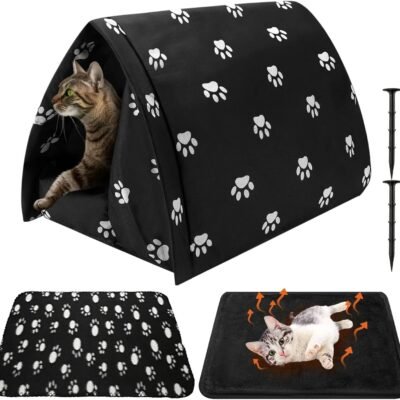 Winter Outdoor Cat House With Self Warming Pad Blanket 17 In X 12 In Weatherproof Foldable Feral Cat Shelter Waterproof Outside Warm Bed Cave Tent For Dogs Puppy Wild Animal Indoor Home