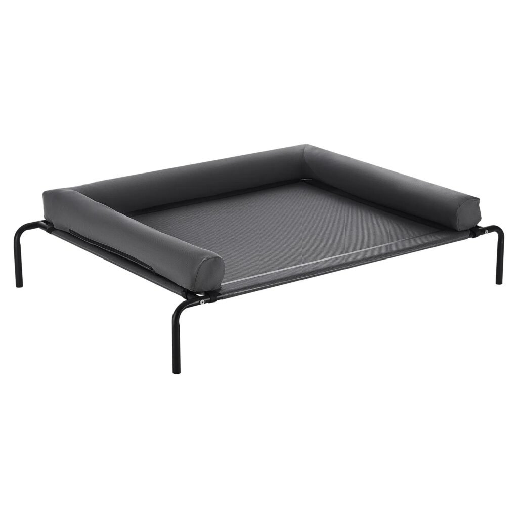 Elevated Dog Bed For Large Dogs XL, Raised Dog Bed Cot With Washable Pillow, Indoor & Outdoor Cooling Dog Bed Hammock, Heavy Duty Steel Frame Dog Bed With Breathable Teslin Mesh, Grey
