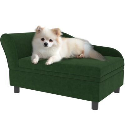 Pet Sofa Bed For Cats And Small Dogs With Storage, Comfortable Pet Couch With Hidden Storage Compartment, Soft Cushioned Indoor Dog Sofa Bed, Green