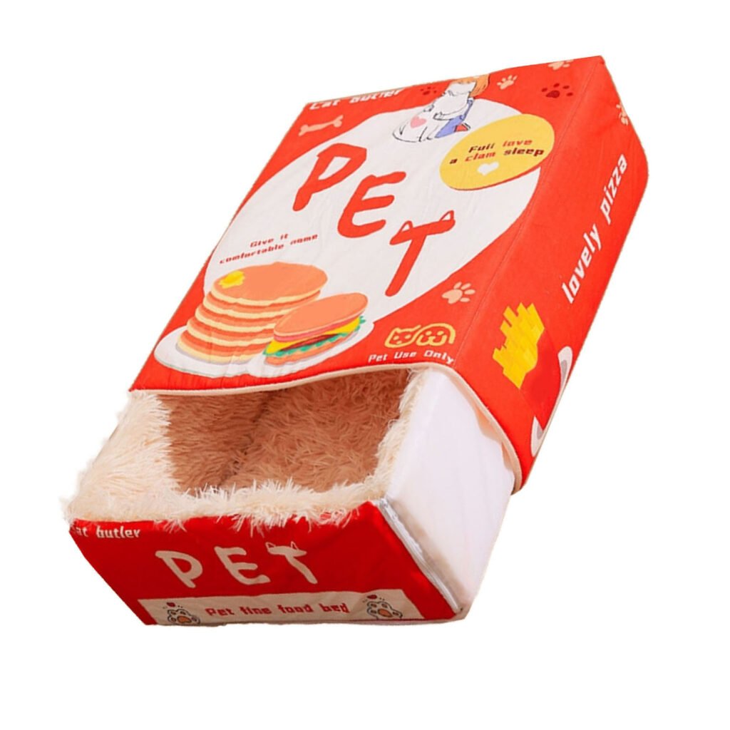 Snack Box Cat Bed Cartoon Rectangular Fully Enclosed Four Season Universal Multifunctional Soft Pet Bed For Home Travel Red - 3