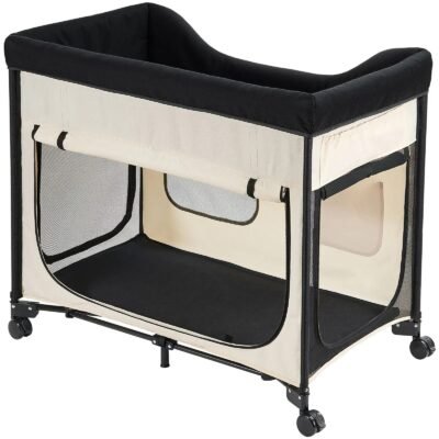 Elevated Lounge Dog Bed XL, Foldable Raised Dog Bed Cot For Large Dogs & Cats, Portable Pet Bed With Wheels, 600D Oxford Cloth & Dutch Velvet Cushion, Indoor & Outdoor Dog Bed With Side Storage Bags,