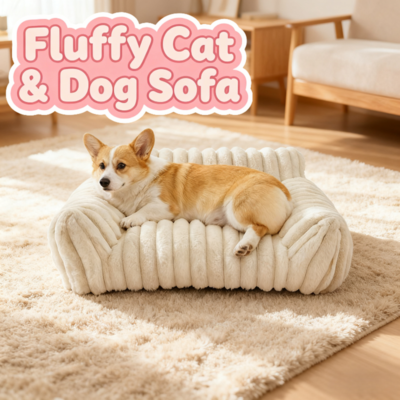 Cute Cat Couch For Pets – Fluffy Cat Beds With Premium Soft Corduroy Fleece, Fuzzy Cats Beds For Indoor Cats With Removable Washable Cover, Supportive Pet Sofa