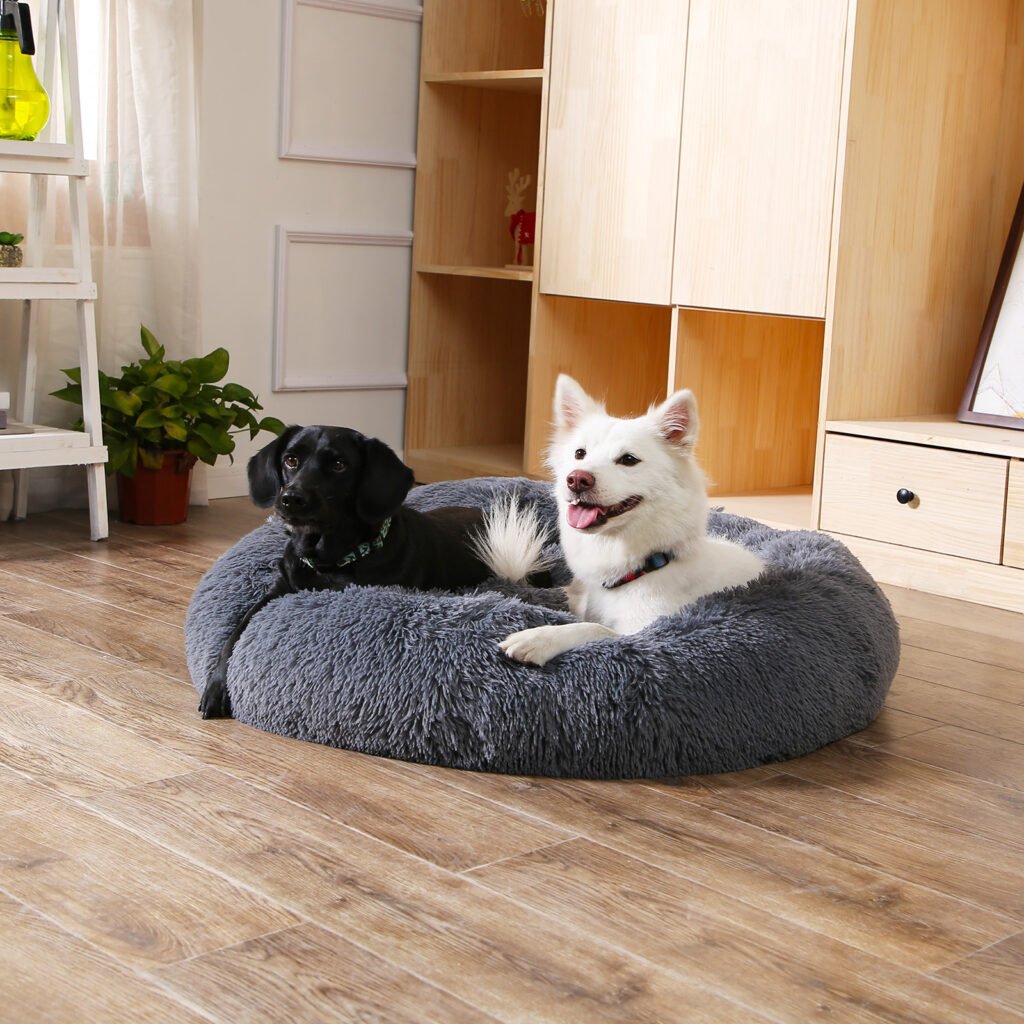 Zippered Fluffy Donut Dog Bed Warm Soft Long Plush Pet Cushion Dog House Cat Bed Washable Pet Sofa Mat Calming Small Large Dog Beds - 3