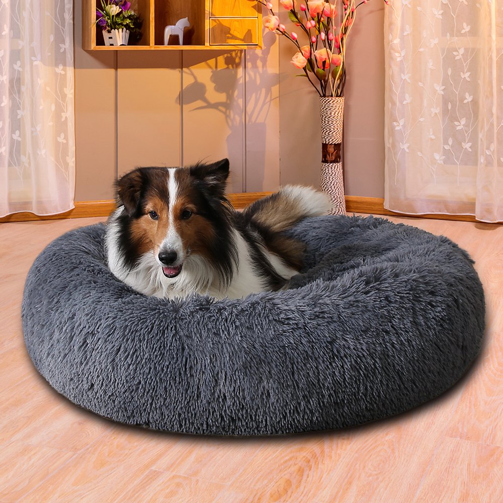 Zippered Fluffy Donut Dog Bed Warm Soft Long Plush Pet Cushion Dog House Cat Bed Washable Pet Sofa Mat Calming Small Large Dog Beds - 4