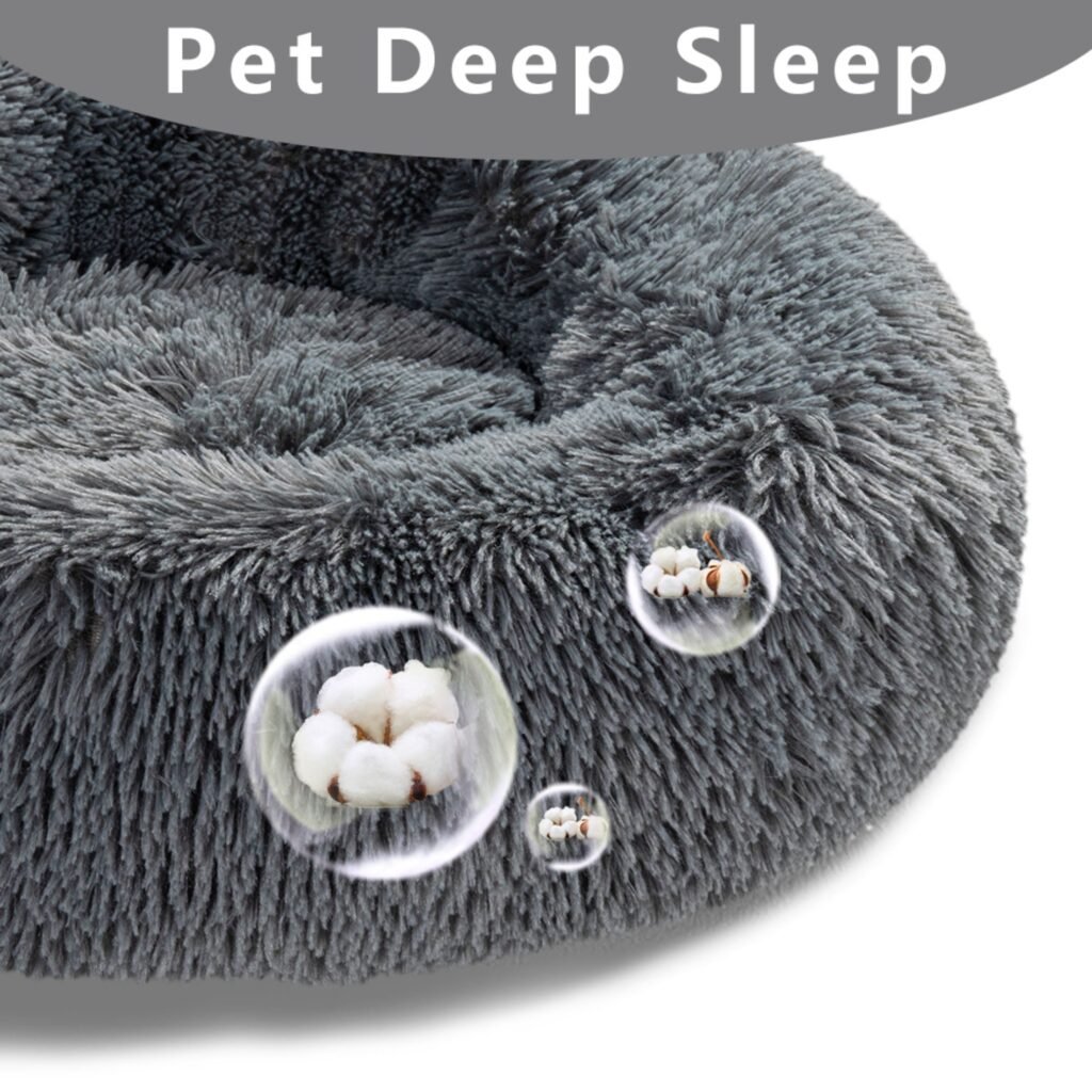 Zippered Fluffy Donut Dog Bed Warm Soft Long Plush Pet Cushion Dog House Cat Bed Washable Pet Sofa Mat Calming Small Large Dog Beds - 5