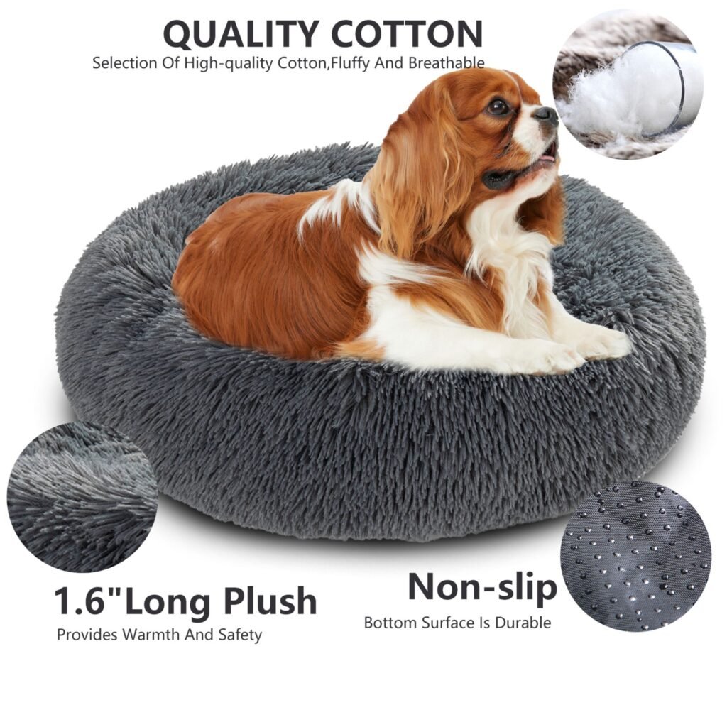 Zippered Fluffy Donut Dog Bed Warm Soft Long Plush Pet Cushion Dog House Cat Bed Washable Pet Sofa Mat Calming Small Large Dog Beds - 8