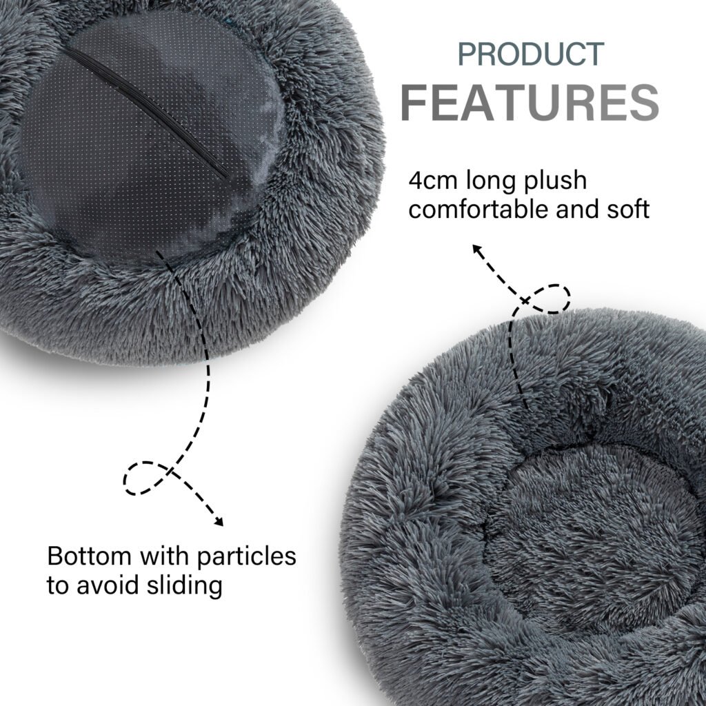 Zippered Fluffy Donut Dog Bed Warm Soft Long Plush Pet Cushion Dog House Cat Bed Washable Pet Sofa Mat Calming Small Large Dog Beds - 7