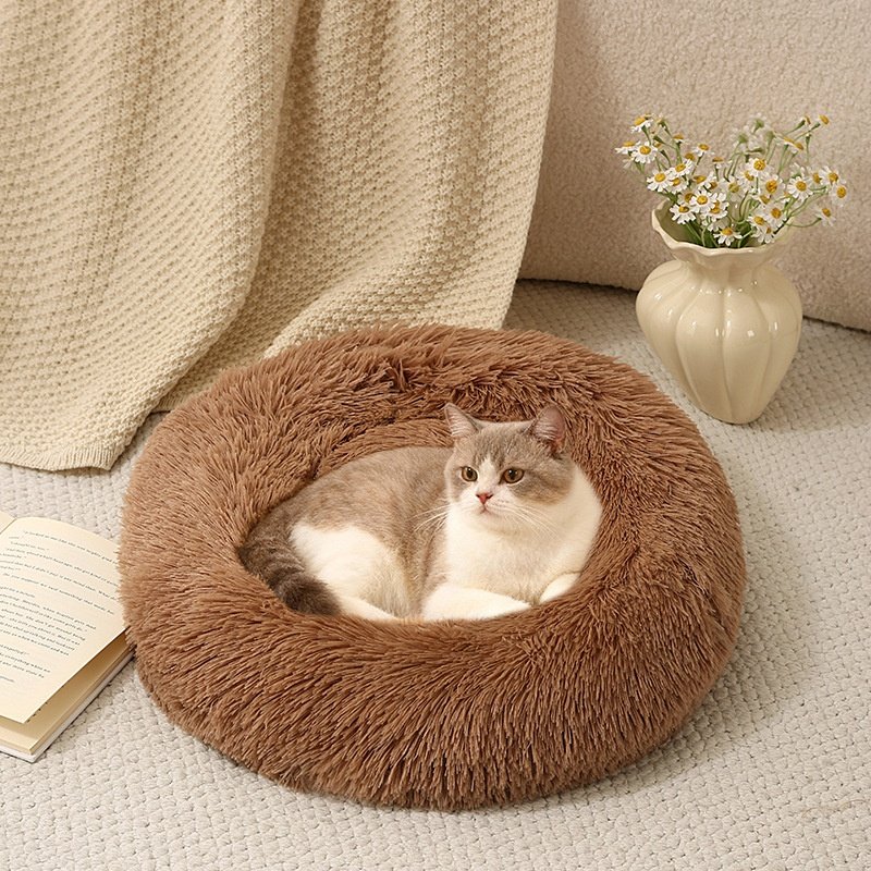 Round Plush Pet Bed, Winter Warmth For Dogs And Cats - 3