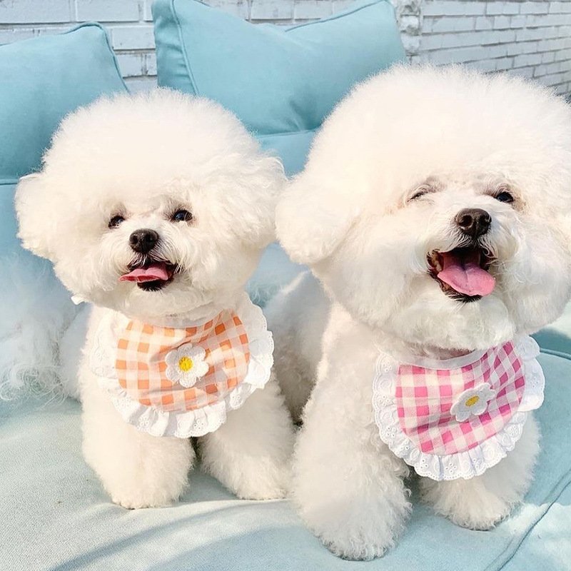 Cute Puppy Dog Plaid Flower Bib Pet Saliva Towel - 5