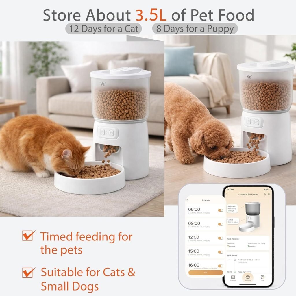 Waithem Wi-Fi Automatic Cat Feeder, Timed Dry Food Dispenser, App-Programmable Portion Control, Up To 10 Meals Per Day, Dual Power Supply, Suitable For Cats And Small Dogs - 6