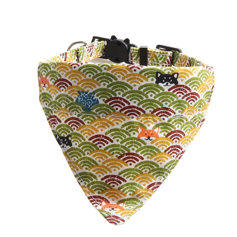 Japanese Style Tang Grass Pattern Cat Collar Two-piece Bow Triangular Binder - 2