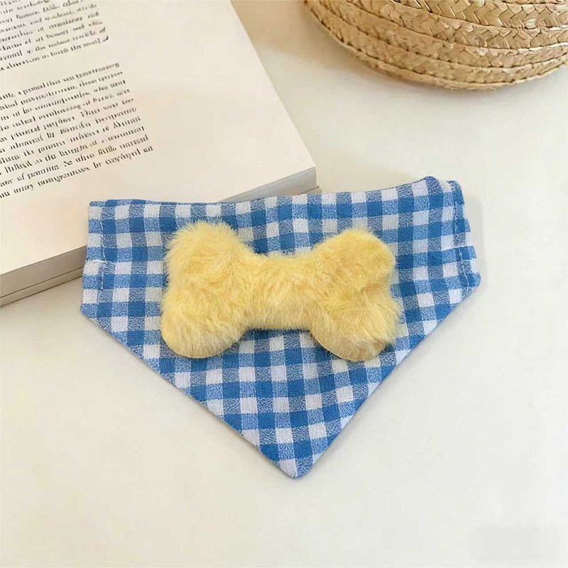 Pet Plaid Plush Bone Bow Saliva Towel - 4
