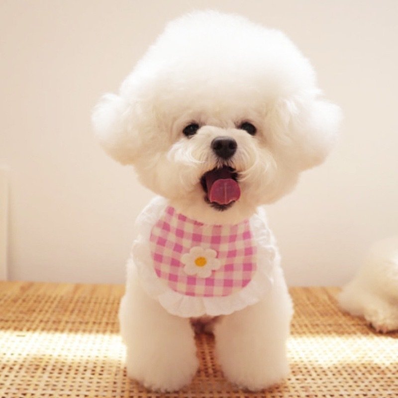 Cute Puppy Dog Plaid Flower Bib Pet Saliva Towel - 4