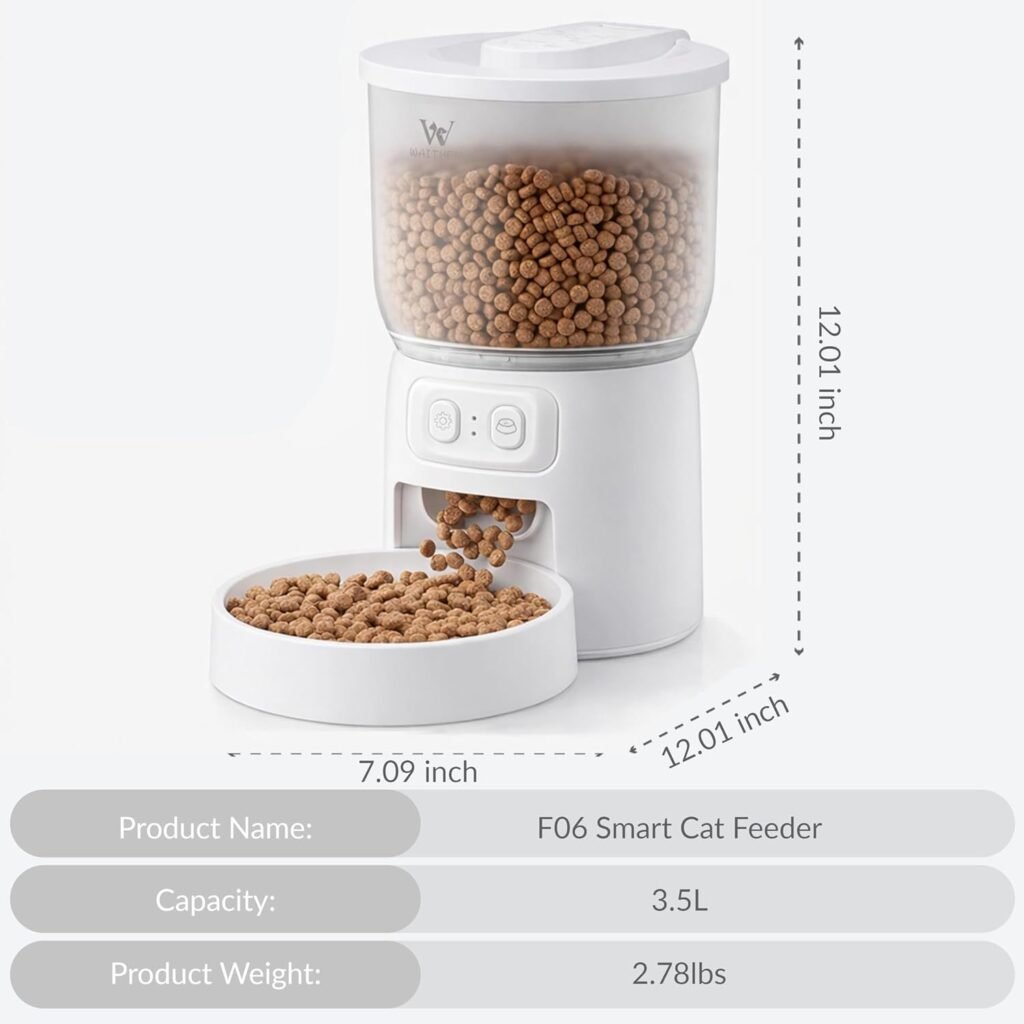 Waithem Wi-Fi Automatic Cat Feeder, Timed Dry Food Dispenser, App-Programmable Portion Control, Up To 10 Meals Per Day, Dual Power Supply, Suitable For Cats And Small Dogs - 2