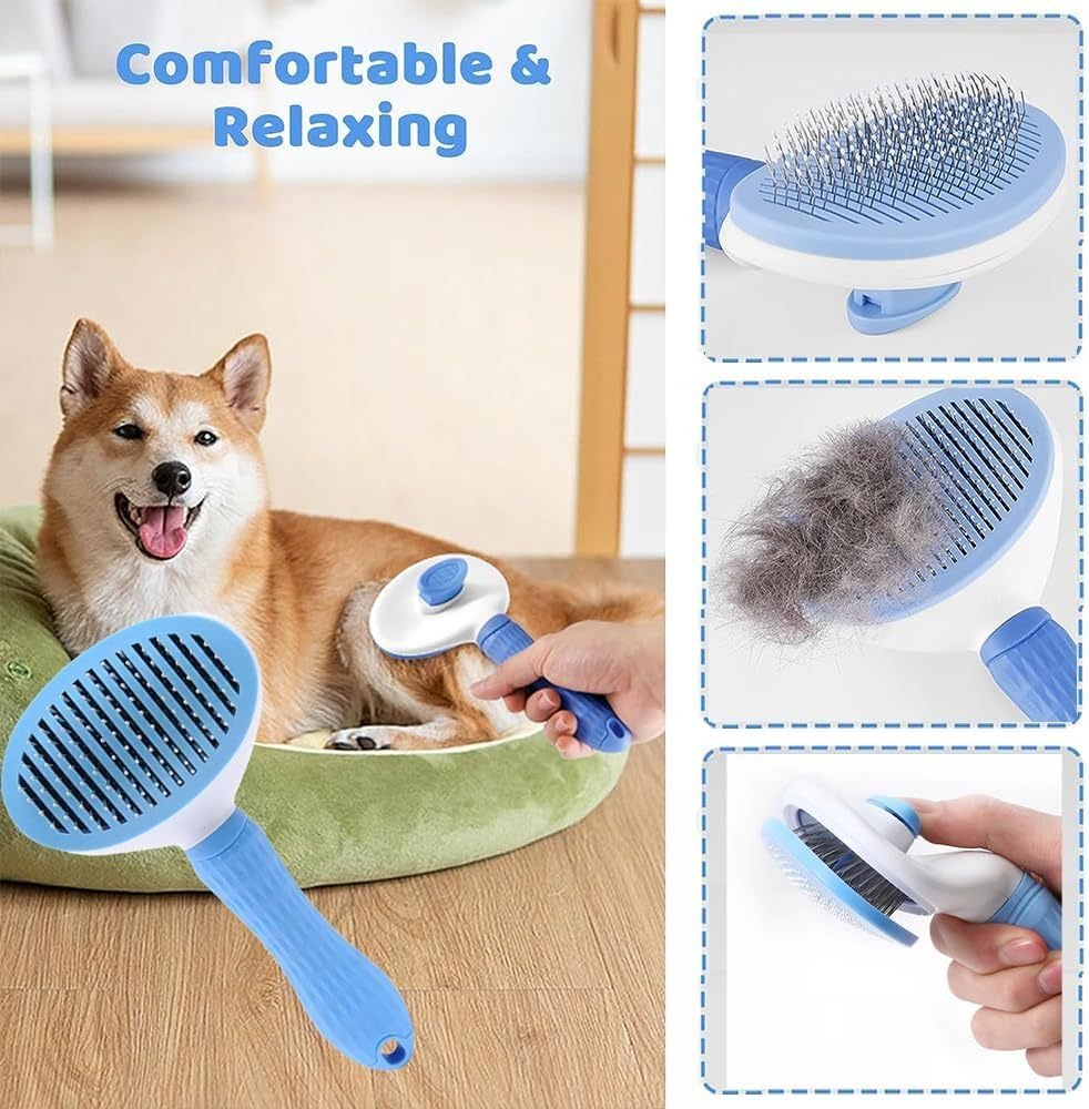 7pcs Pet Grooming Kit, Self-Cleaning Brush Shedding Kit With Nail Clipper, Flea Comb, Shampoo Bath Brush, Finger Toothbrush - 7