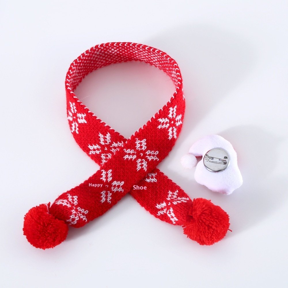 Pet Cat Dog Knitted Wool Plaid Snowflake Santa Claus Scarf Warm Christmas Three-dimensional Hat - 4