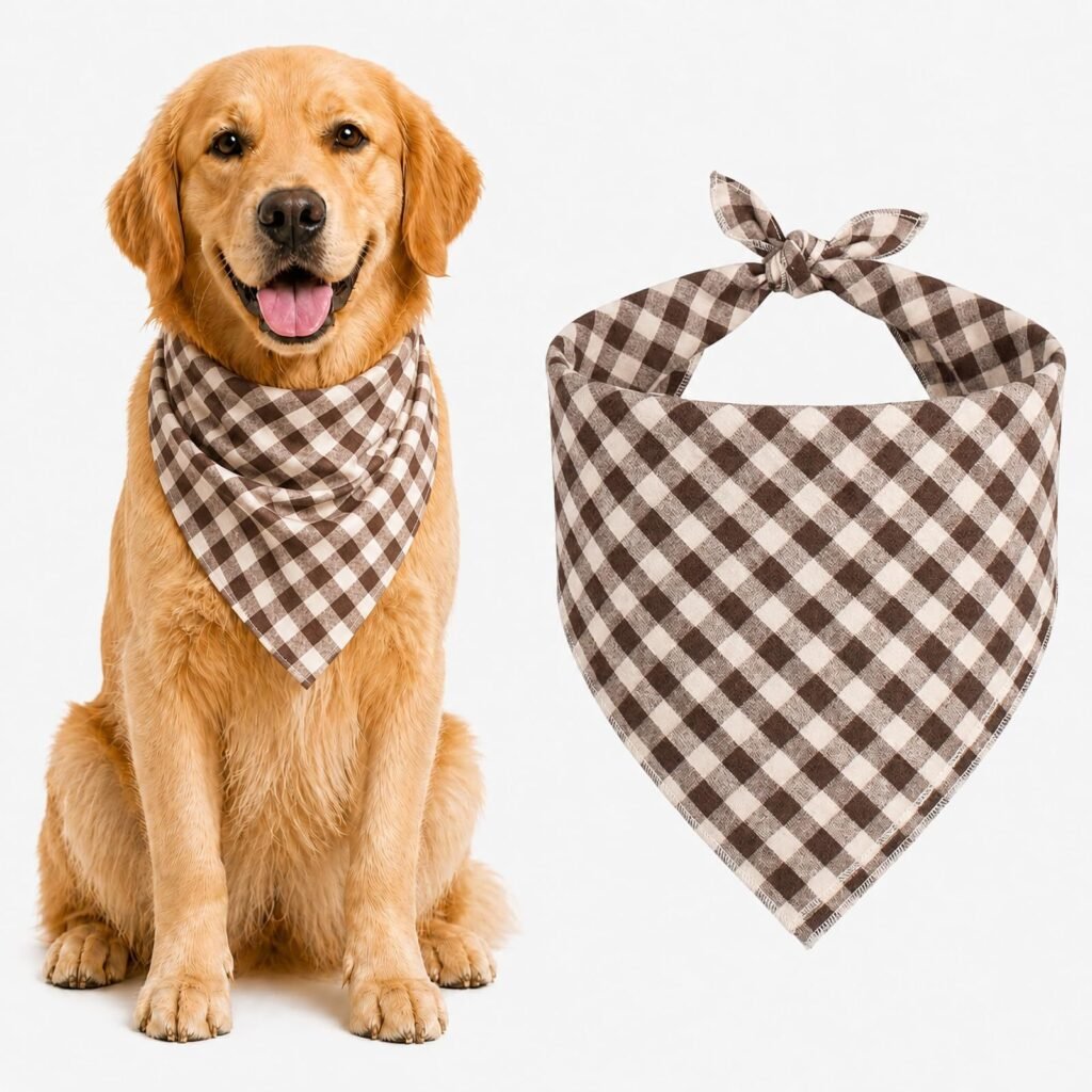 Blue & White Plaid Dog Bandana 1 Pack, Soft Cotton Blend Square Pet Scarf For Medium Dogs, Lightweight Breathable Kerchief, Fits Neck Up To 18 Inches - 8