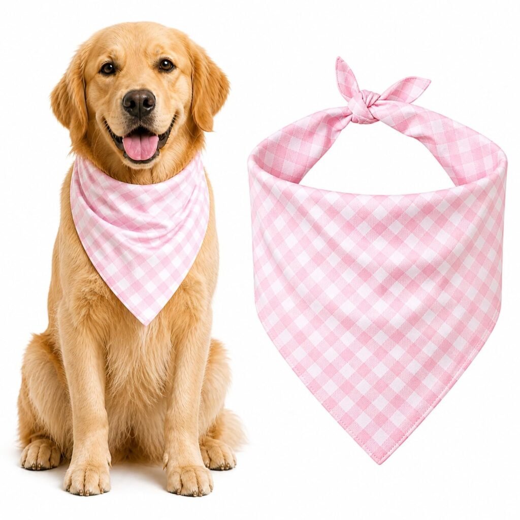 Blue & White Plaid Dog Bandana 1 Pack, Soft Cotton Blend Square Pet Scarf For Medium Dogs, Lightweight Breathable Kerchief, Fits Neck Up To 18 Inches - 2
