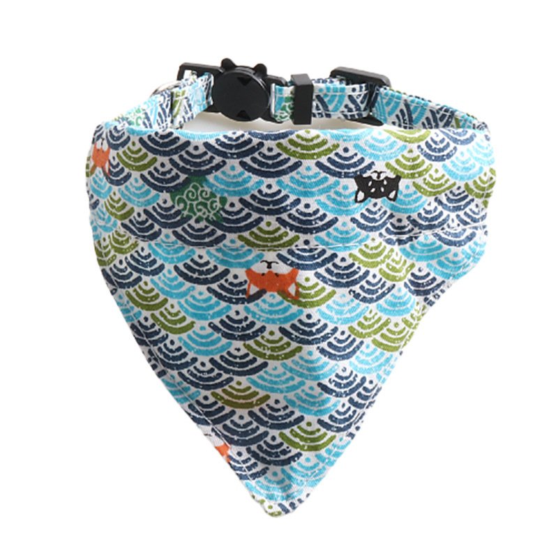 Japanese Style Tang Grass Pattern Cat Collar Two-piece Bow Triangular Binder - 5