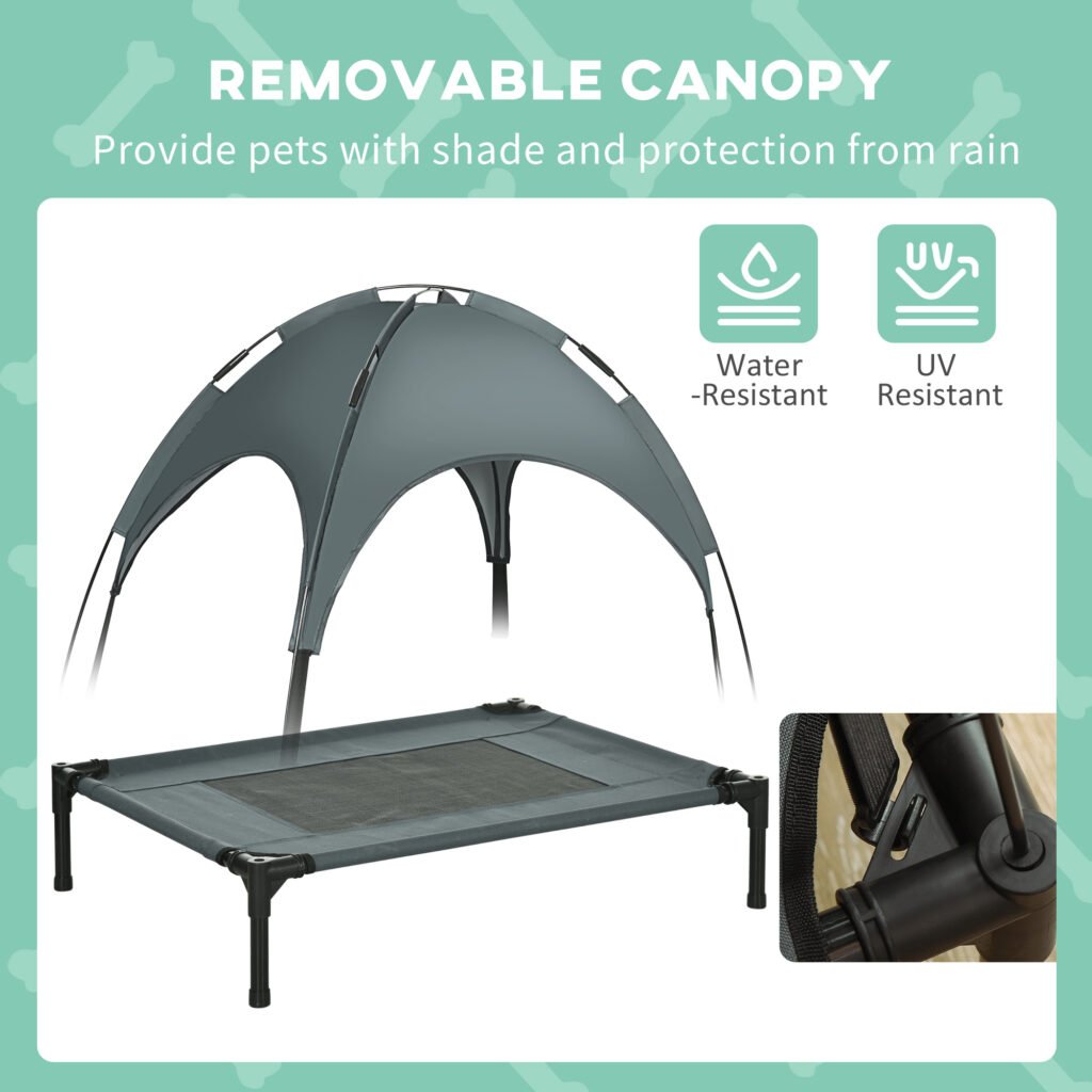 Elevated Dog Bed with Removable Canopy, Outdoor Dog Cot with UV Protection Canopy Shade, 30 inch Pet Bed for Camping, Gray - 4