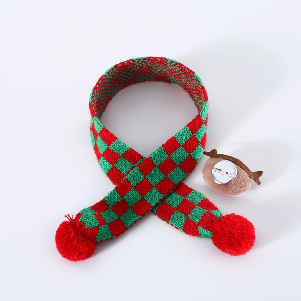 Pet Cat Dog Knitted Wool Plaid Snowflake Santa Claus Scarf Warm Christmas Three-dimensional Hat - 6