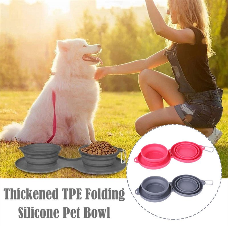 Rubber Foldable Double Bowl Pet Feeding Bowl Pets Supplies Dog Cat Bowls - 4