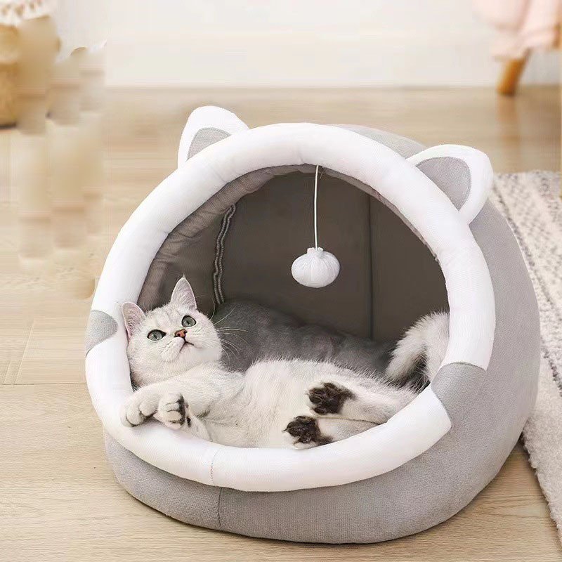 Winter pet cat house with velvet - 4
