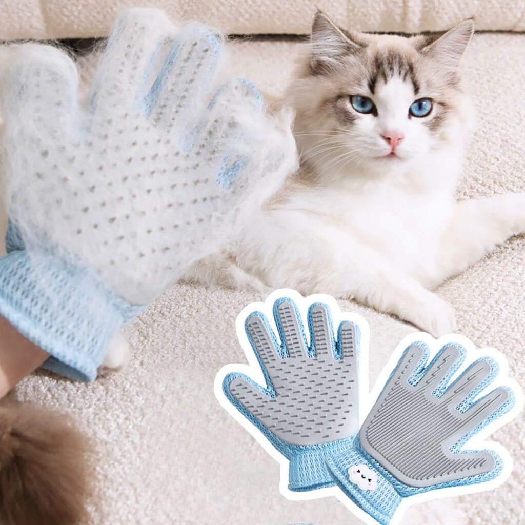 2in1 Double Sided Pet Grooming Glove, Deshedding Massage Brush Mitt For Cats & Dogs, Remove Loose Fur On Pets & Furniture, Easy Clean - 2