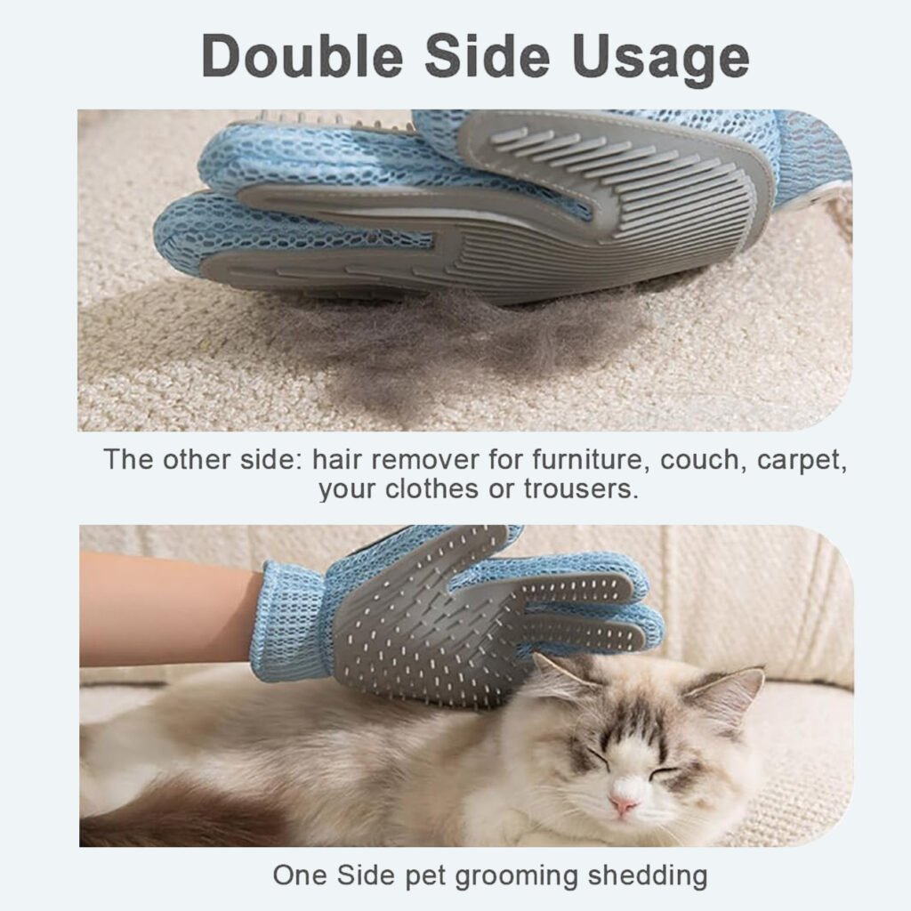 2in1 Double Sided Pet Grooming Glove, Deshedding Massage Brush Mitt For Cats & Dogs, Remove Loose Fur On Pets & Furniture, Easy Clean - 4