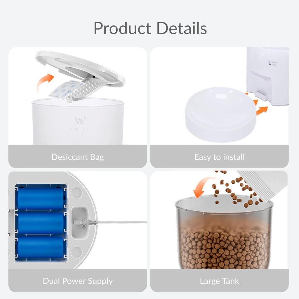 Waithem Wi-Fi Automatic Cat Feeder, Timed Dry Food Dispenser, App-Programmable Portion Control, Up To 10 Meals Per Day, Dual Power Supply, Suitable For Cats And Small Dogs - 4